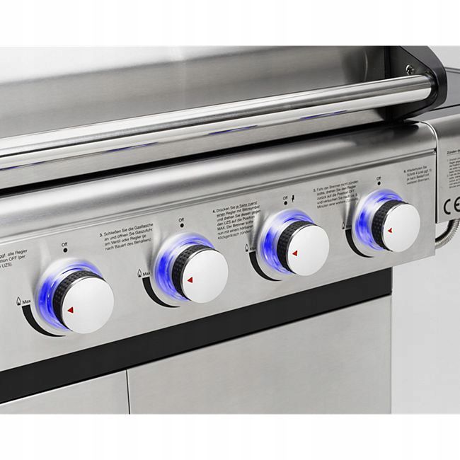 Gasgrill Deluxe 6+1 Brændere 148x56 cm med LED Sølv/Sort