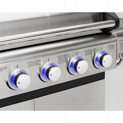 Gasgrill Deluxe 6+1 Brændere 148x56 cm med LED Sølv/Sort