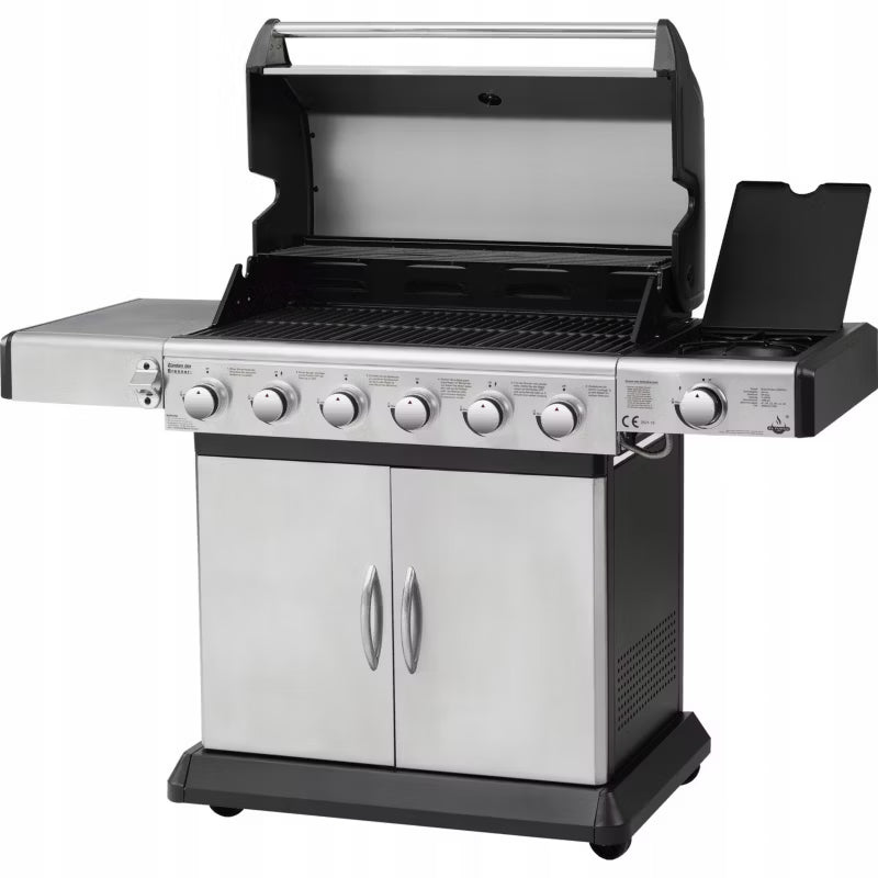 Gasgrill Deluxe 6+1 Brændere 148x56 cm med LED Sølv/Sort