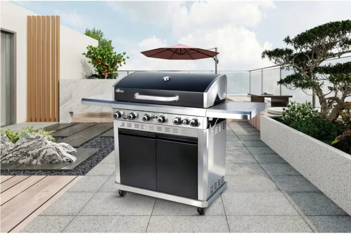 Gasgrill DETROIT 6+1 med Støbejernsrist Sort