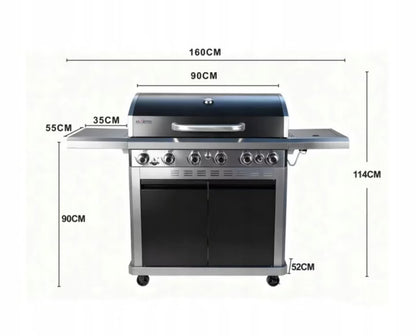 Gasgrill DETROIT 6+1 med Støbejernsrist Sort