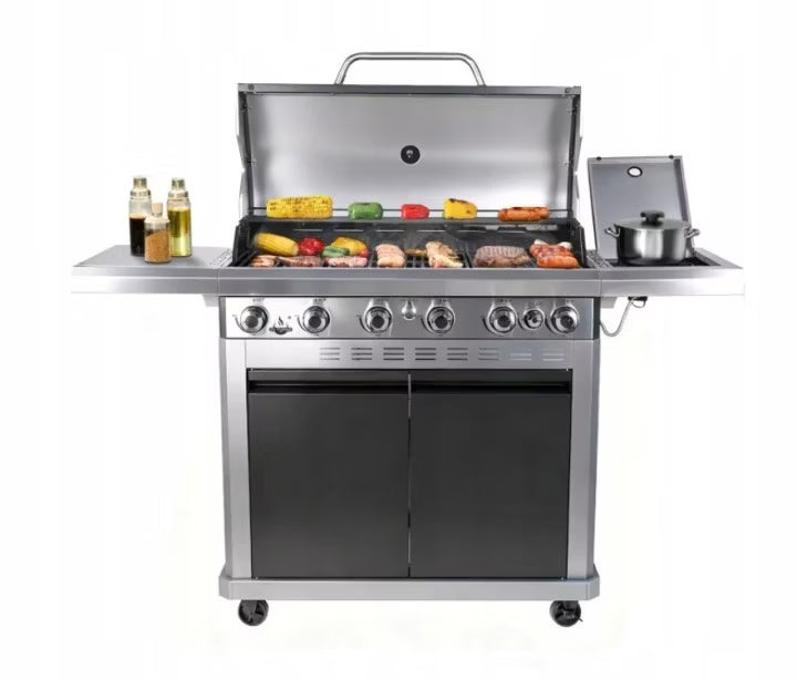 Gasgrill DETROIT 6+1 med Støbejernsrist Sort