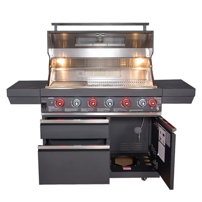 Gasgrill GB601 6+1 Brændere 90x45 cm Sort