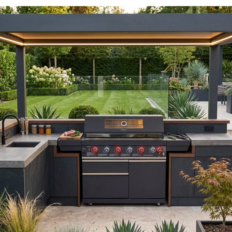 Gasgrill GB601 6+1 Brændere 90x45 cm Sort
