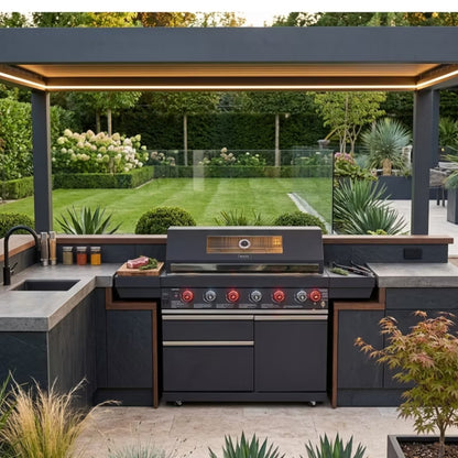 Gasgrill GB601 6+1 Brændere 90x45 cm Sort