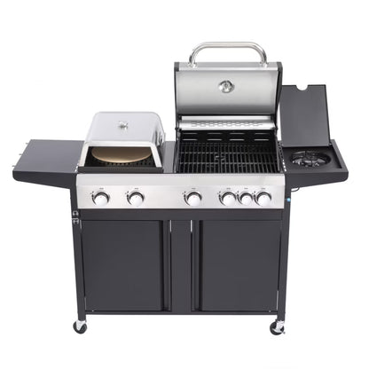 Gasgrill GG501P 3-i-1 med Pizzaovn og Støbejernsrist Sølv