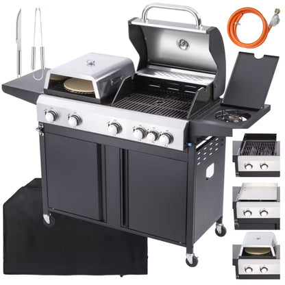 Gasgrill GG501P 3-i-1 med Pizzaovn og Støbejernsrist Sølv
