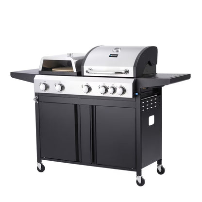 Gasgrill GG501P 3-i-1 med Pizzaovn og Støbejernsrist Sølv