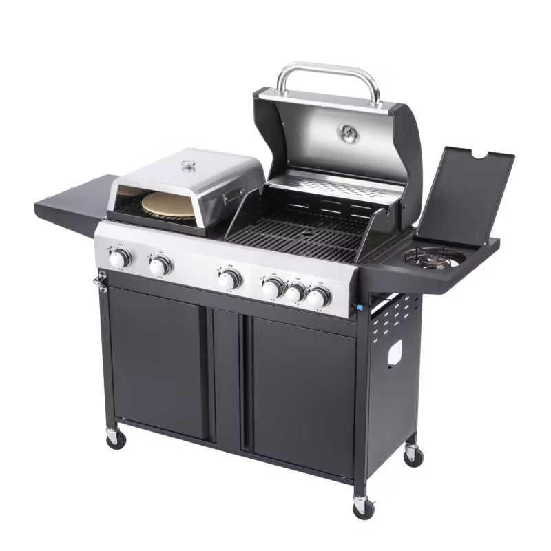 Gasgrill GG501P 3-i-1 med Pizzaovn og Støbejernsrist Sølv