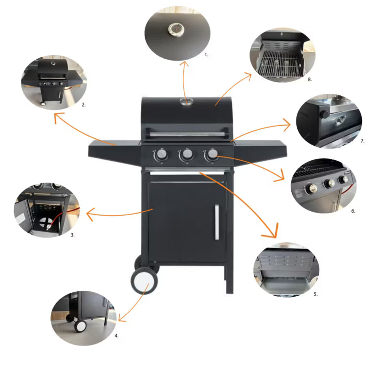Gasgrill GGG31 3 Brændere Sort