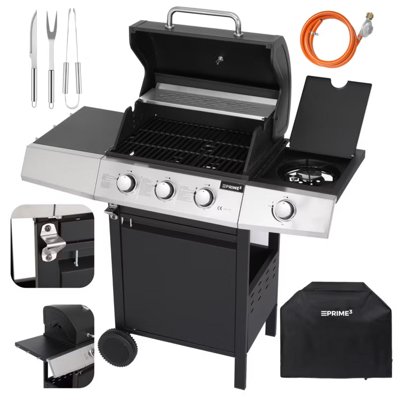 Gasgrill GGG32 3 Brændere med Sideblus og Støbejernsrist