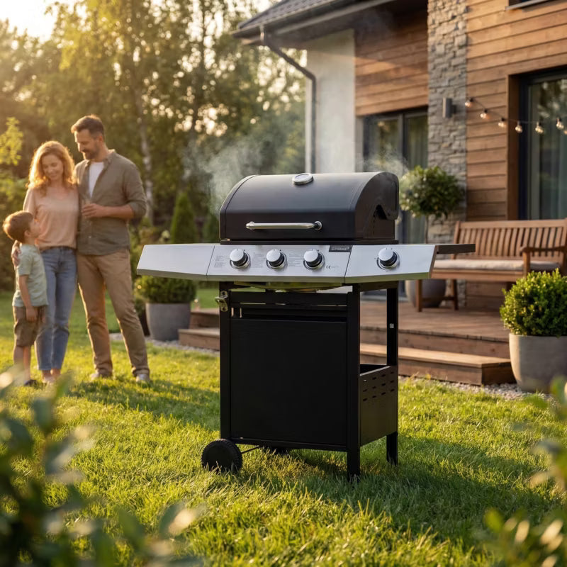 Gasgrill GGG32 3 Brændere med Sideblus og Støbejernsrist