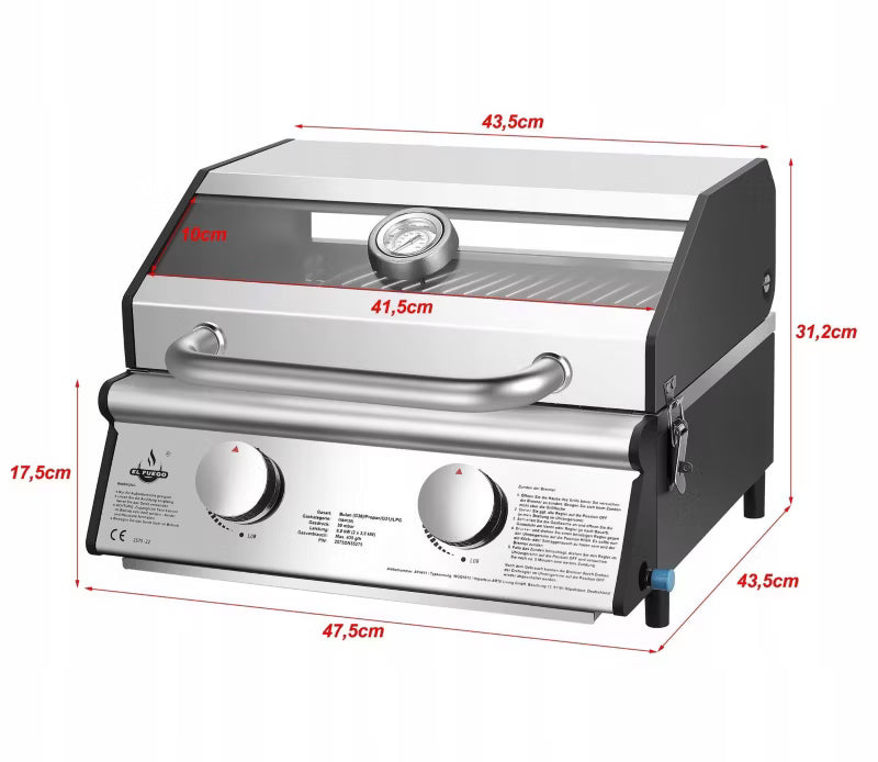 Gasgrill Jesolo Bordmodel 47,5x43,5 cm Sølv