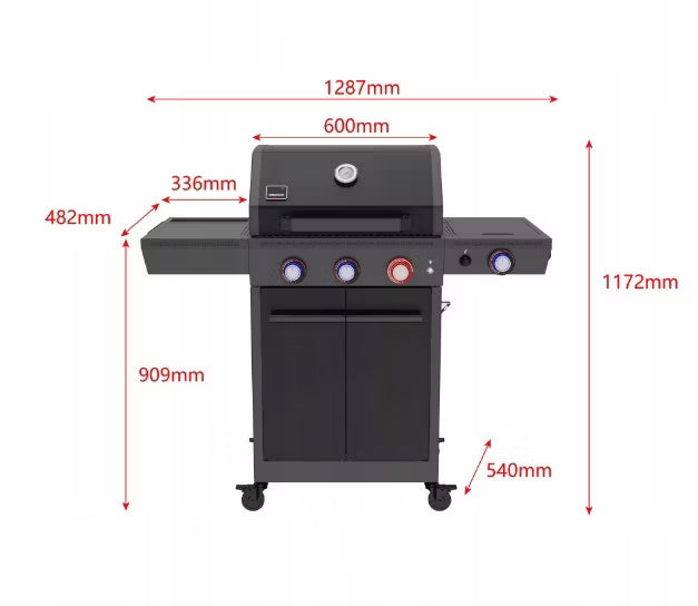 Gasgrill KEY WEST 3+1 122x58 cm Sort