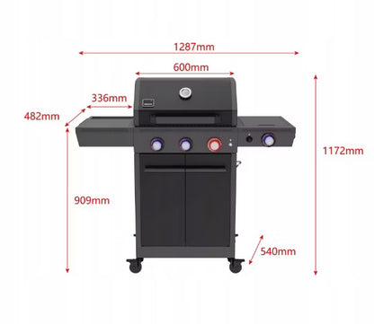 Gasgrill KEY WEST 3+1 122x58 cm Sort