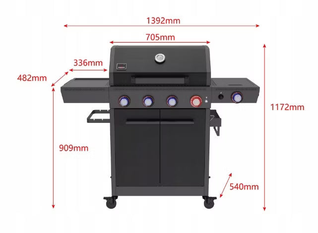 Gasgrill KEY WEST 4+1 70x42 cm Sort