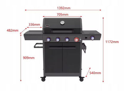 Gasgrill KEY WEST 4+1 70x42 cm Sort