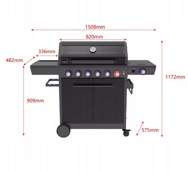 Gasgrill KEY WEST 6+1 150,5x116,5 cm Sort 22 kW