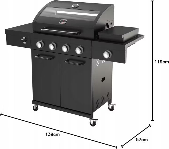 Gasgrill Kingston 4+1 med Støbejernsrist Sort