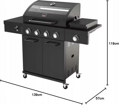 Gasgrill Kingston 4+1 med Støbejernsrist Sort
