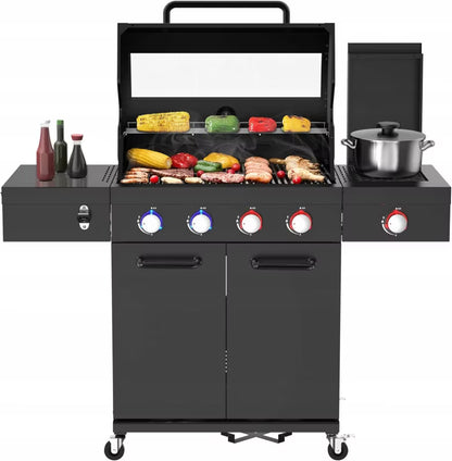 Gasgrill Kingston 4+1 med Støbejernsrist Sort