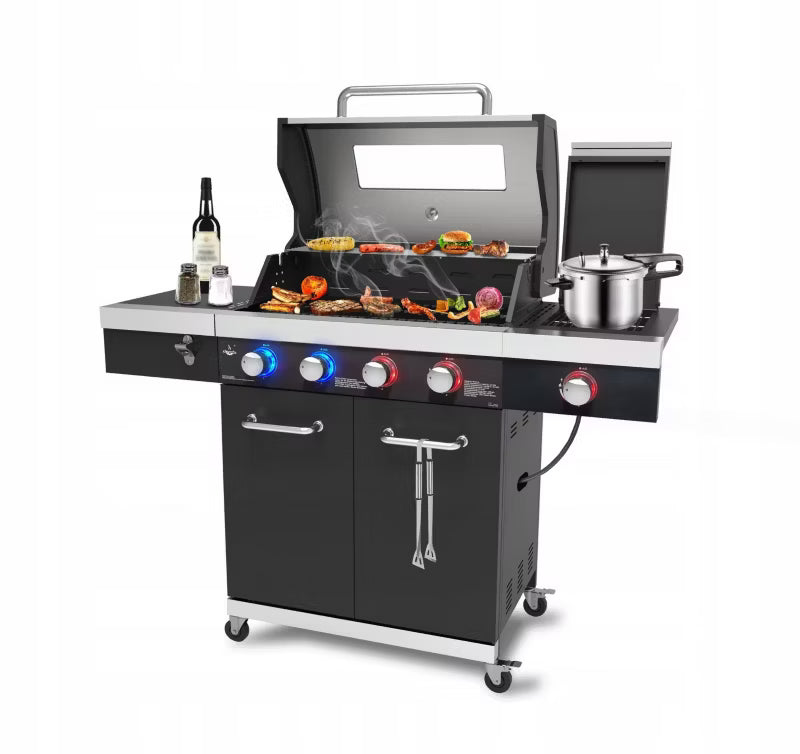 Gasgrill Kingston 4+1 139x119 cm Sort med LED