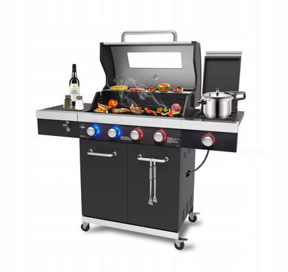 Gasgrill Kingston 4+1 139x119 cm Sort med LED
