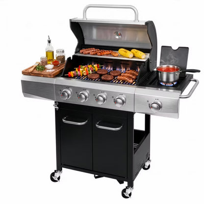 Gasgrill KJ001 4+1 Brændere Sort Rustfrit Stål