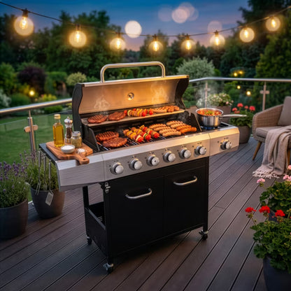 Gasgrill KJ002 6+1 Brændere Sort Stål