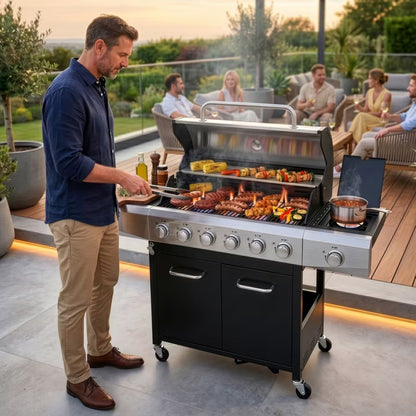 Gasgrill KJ002 6+1 Brændere Sort Stål