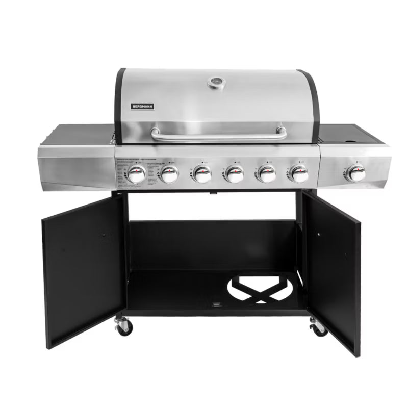 Gasgrill KJ002 6+1 Brændere Sort Stål