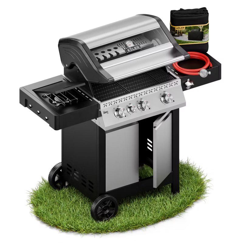 Gasgrill Krone Compact 15,5 kW 133x61 cm Sølv og Sort med Støbejernsrist