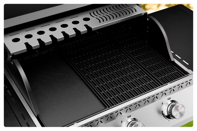 Gasgrill Krone Compact 15,5 kW 133x61 cm Sølv og Sort med Støbejernsrist