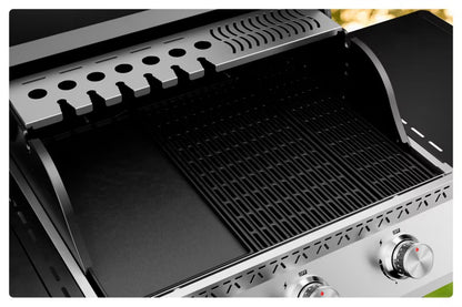 Gasgrill Krone Compact 15,5 kW 133x61 cm Sølv og Sort med Støbejernsrist