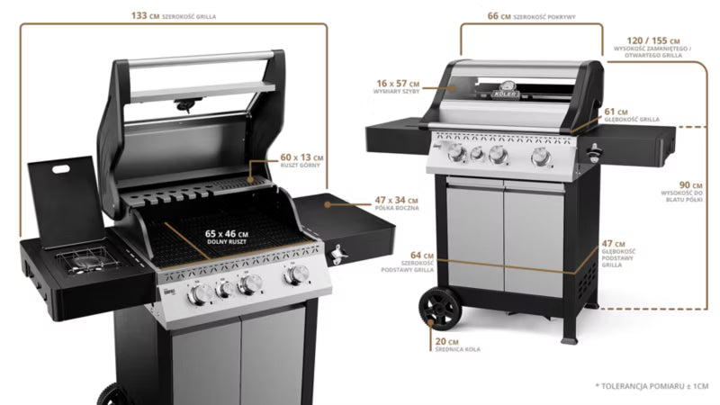 Gasgrill Krone Compact 15,5 kW 133x61 cm Sølv og Sort med Støbejernsrist