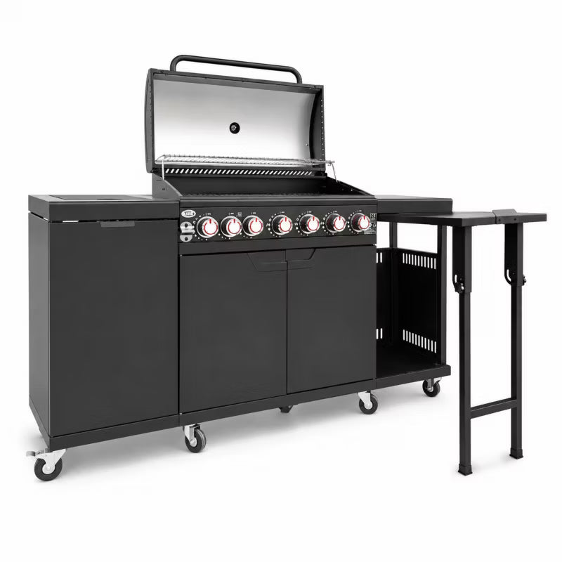Gasgrill KUCHNIA 6+1 160x49 cm Sort med Sidebrænder