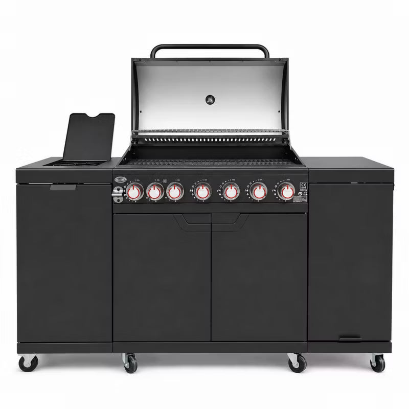 Gasgrill KUCHNIA 6+1 160x49 cm Sort med Sidebrænder