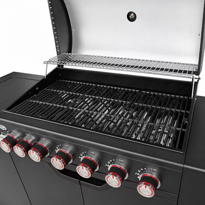 Gasgrill KUCHNIA 6+1 160x49 cm Sort med Sidebrænder