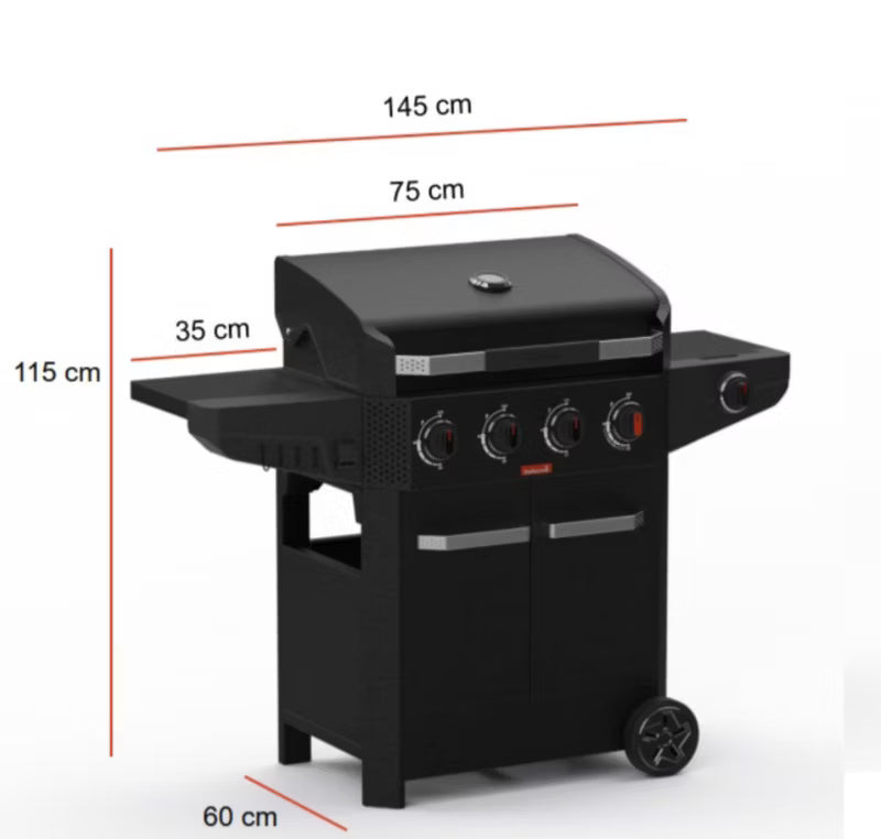 Gasgrill LUCA 412 145x60 cm Sort Stål