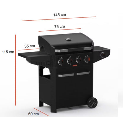 Gasgrill LUCA 412 145x60 cm Sort Stål