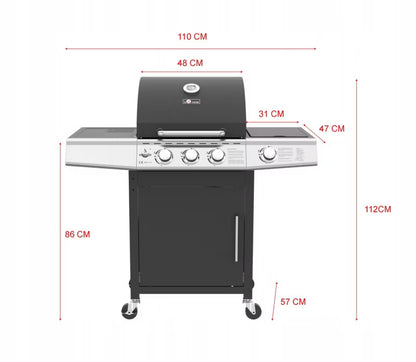 Gasgrill Miami 110x57 cm Sort med Sidebrænder