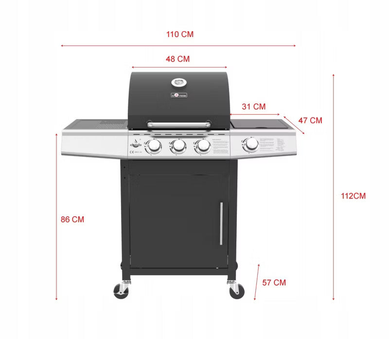 Gasgrill Miami 110x57 cm Sort med Sidebrænder