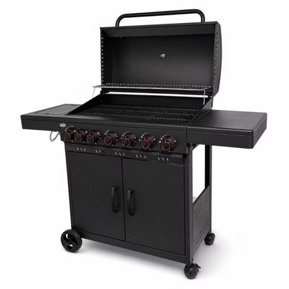 Gasgrill Nevada XXL 6+1 Brændere 15,1 kW Sort med Støbejernsrist