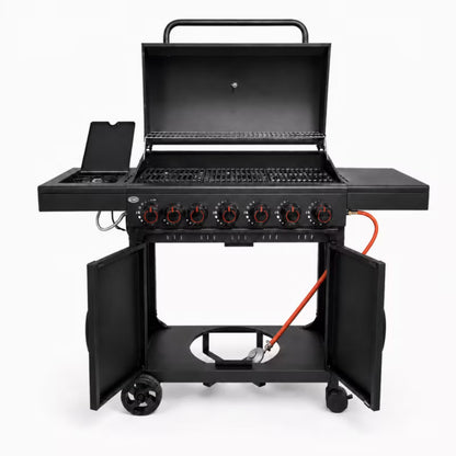 Gasgrill Nevada XXL 6+1 Brændere 15,1 kW Sort med Støbejernsrist