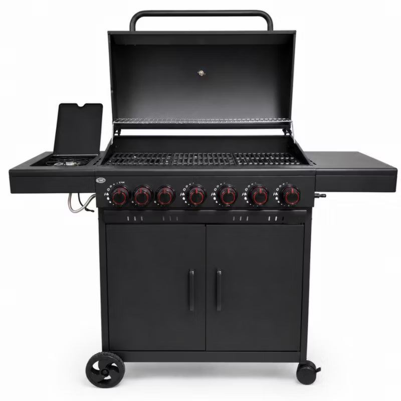 Gasgrill Nevada XXL 6+1 Brændere 15,1 kW Sort med Støbejernsrist