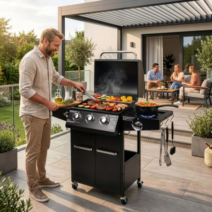 Gasgrill NL001 3+1 Brændere Støbejernsrist Sort