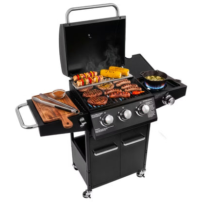 Gasgrill NL001 3+1 Brændere Støbejernsrist Sort