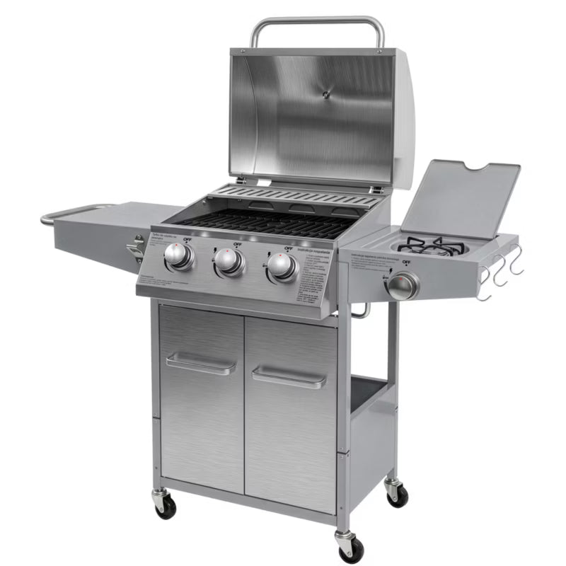 Gasgrill NL002 3+1 Brændere Rustfrit Stål med Støbejernsrist