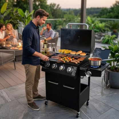 Gasgrill NL003 4+1 Brændere Støbejernsrist Sort