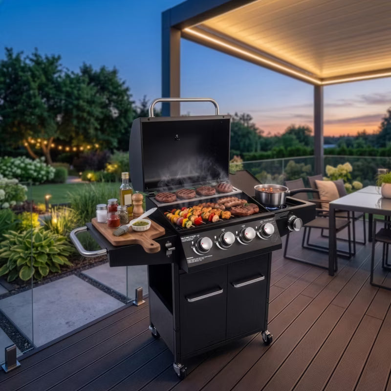 Gasgrill NL003 4+1 Brændere Støbejernsrist Sort